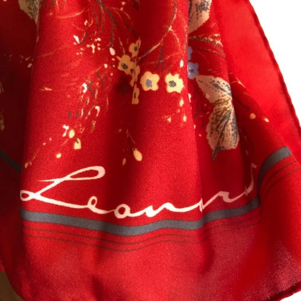LEONARD Red Floral Square Scarf Vintage